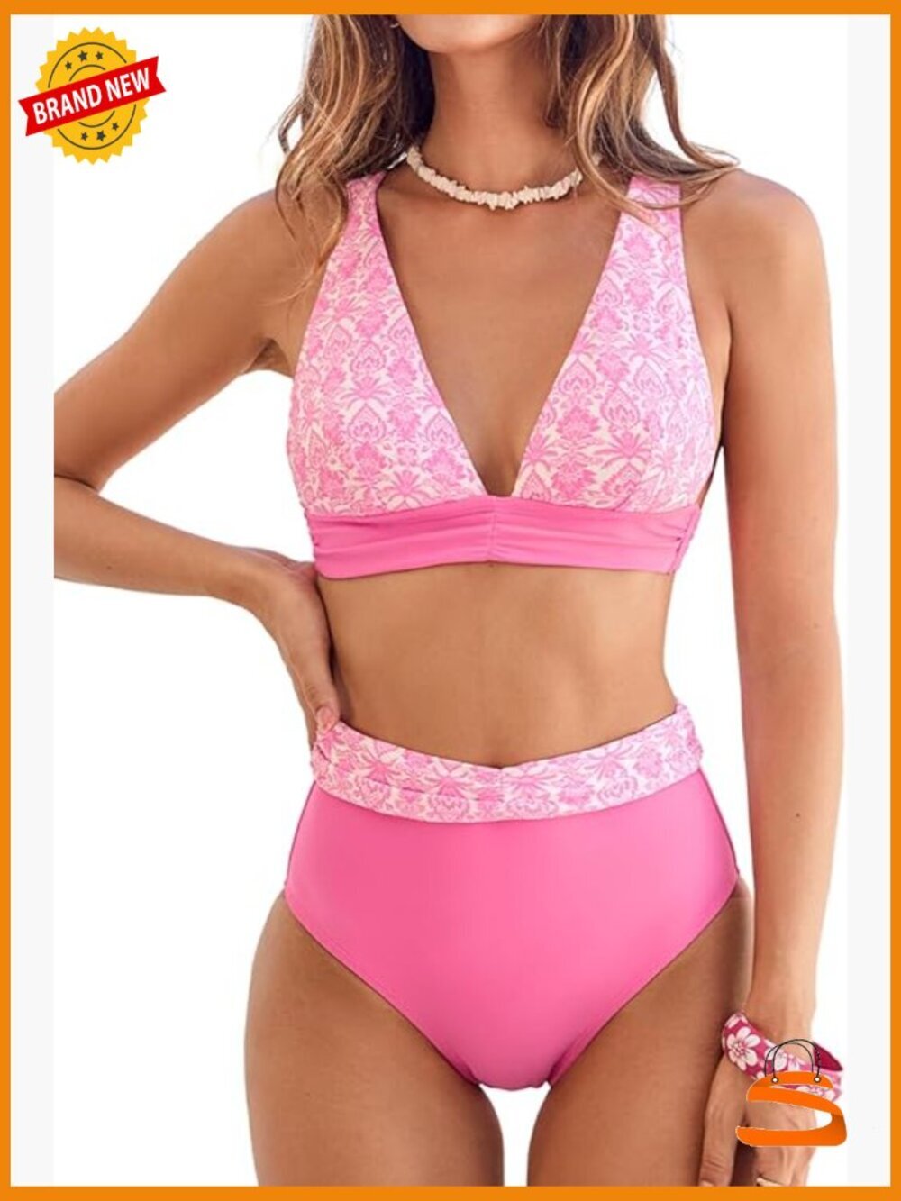 High Waisted Tummy Control Bikini Set Crisscross Back Swimwear